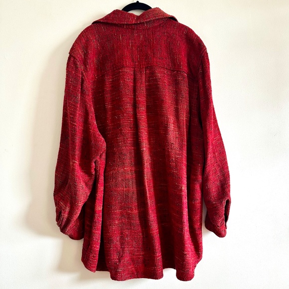 Candiss Cole Textured 100% Silk Button-Up Red Shirt Jacket Art-to-Wear Lagenlook - Picture 7 of 8